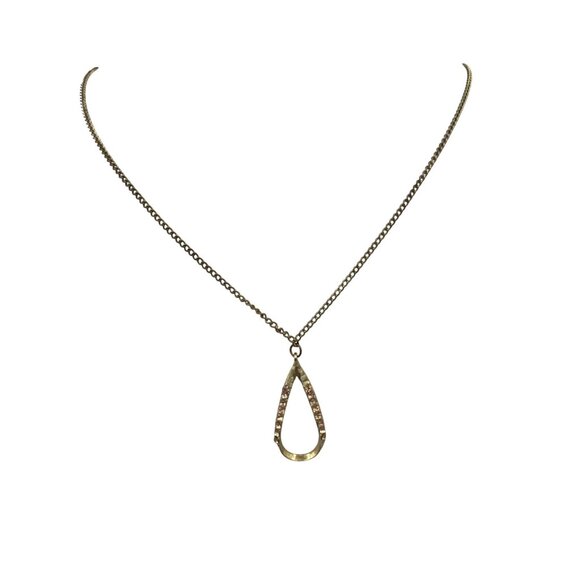 Gold-Tone Rhinestone Teardrop Pendant Necklace Adjustable Chain Lobster Clasp - Picture 5 of 5